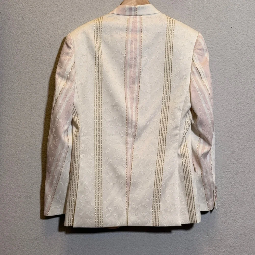 Barabas Suit Set Floral Jacquard Pink White Gold Mens 38R 32 Slim Fit BL3006-1#